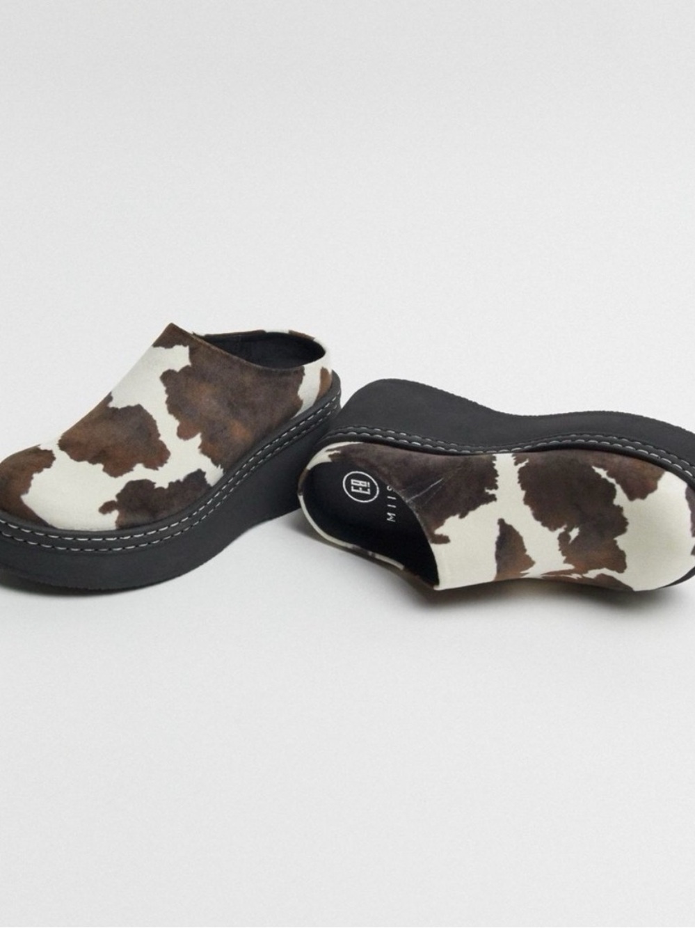 Miista Brown & White Cow-Print Platform Clogs US 6.5 - Picture 2 of 4